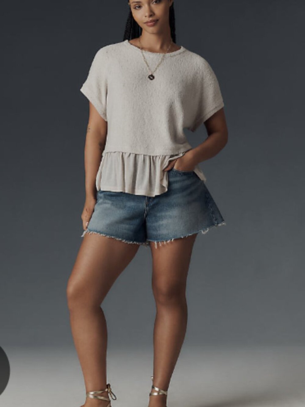 Pilcro Anthropologie Sweater Top NWT Women M Knit Twofer Ruffle Hem Short Sleeve